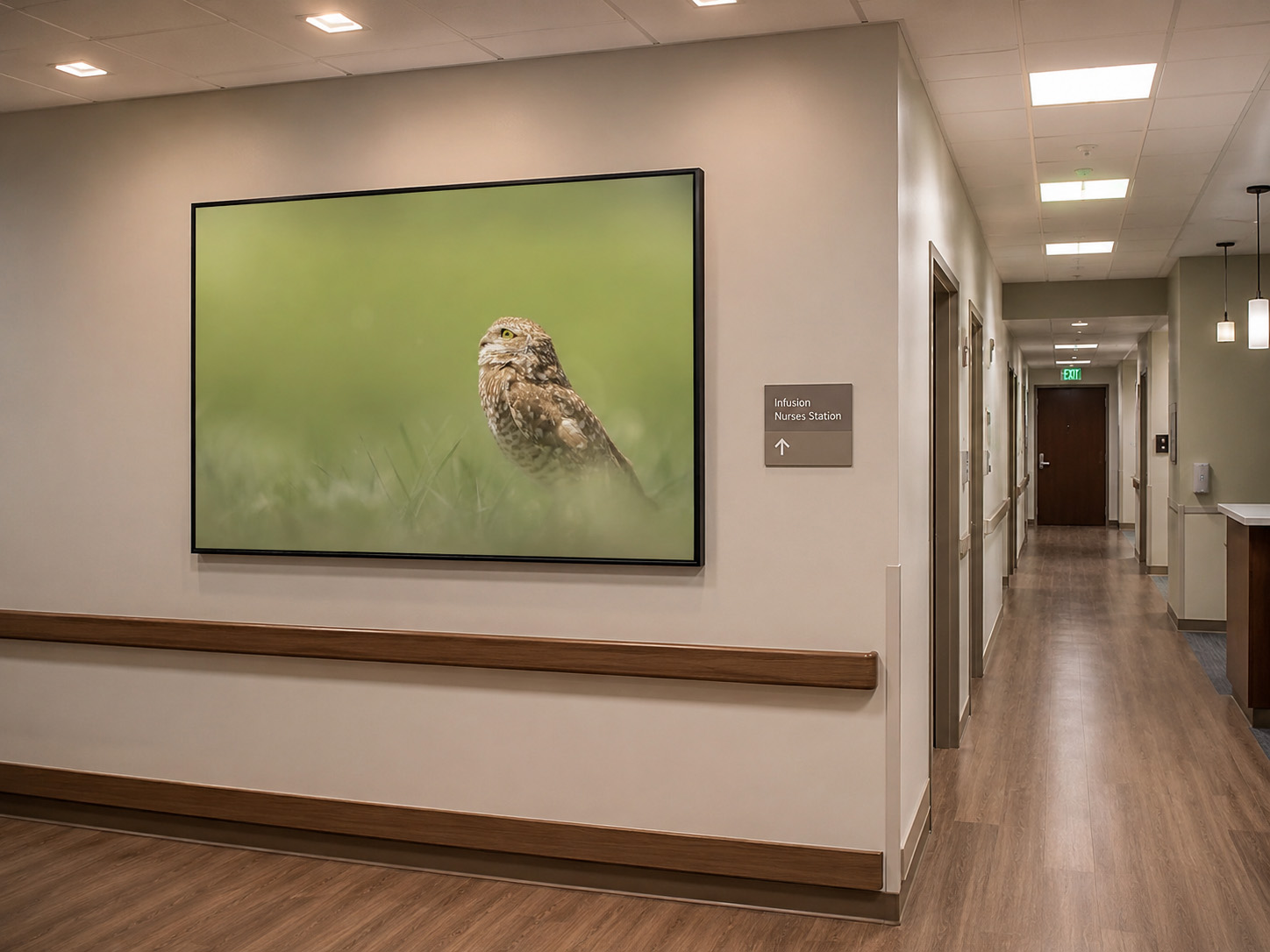 Patient room with calm lake landscape photography print by Dan Sproul